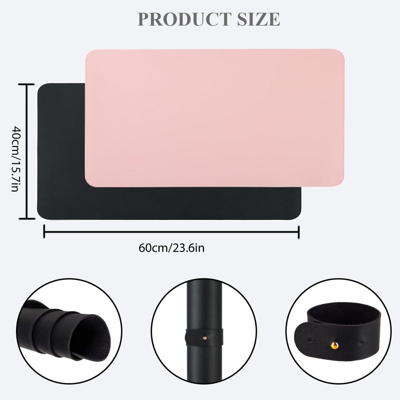 Chiplesier 2 PCS Nail Art Table Mat, Soft Microfiber PU Leather Nail Pad, Foldable Nail Art Rest Pad, Reusable Nail Mat for Table Desk, Acrylic Nail Desk Mat for Nail Cushion(Pink+Black) - Image 2